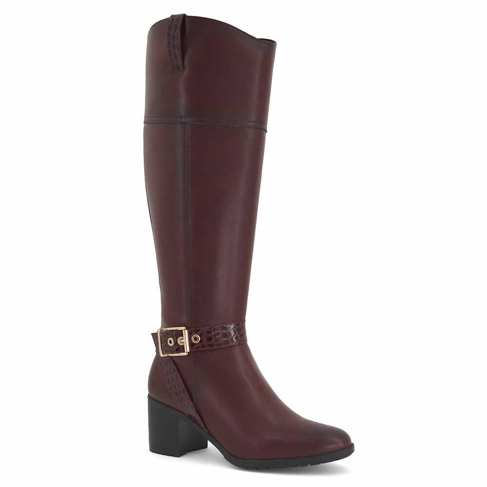 NEW ANDREA women's buckled ankle strap high boot in burgundy